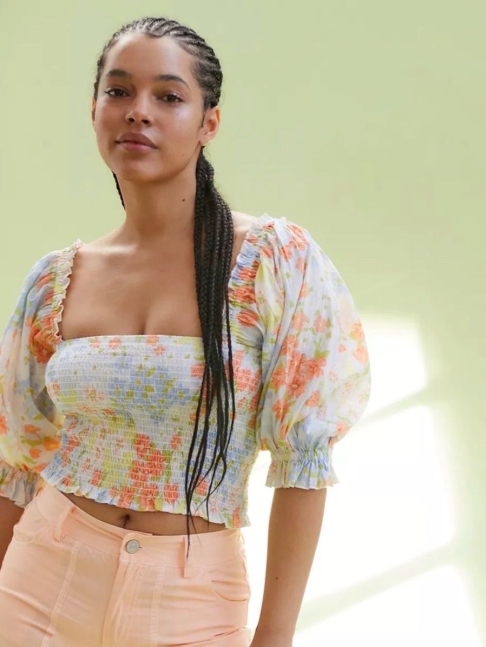 Billabong Feeling Groovy Blouse | L |  Smocked Crop Blouse‎